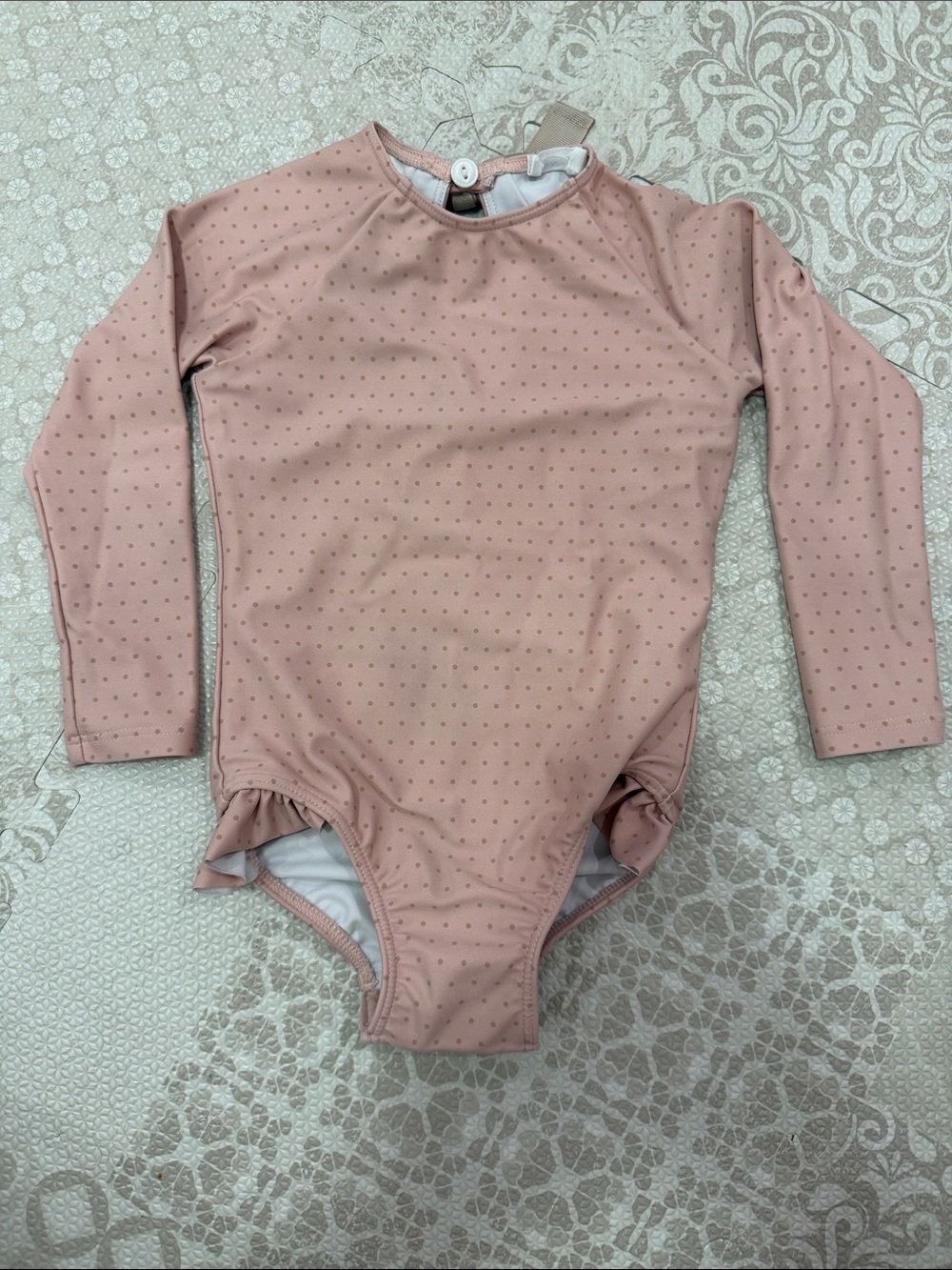 Girls' Long-Sleeve One-Piece Swimsuit in Dusty Pink